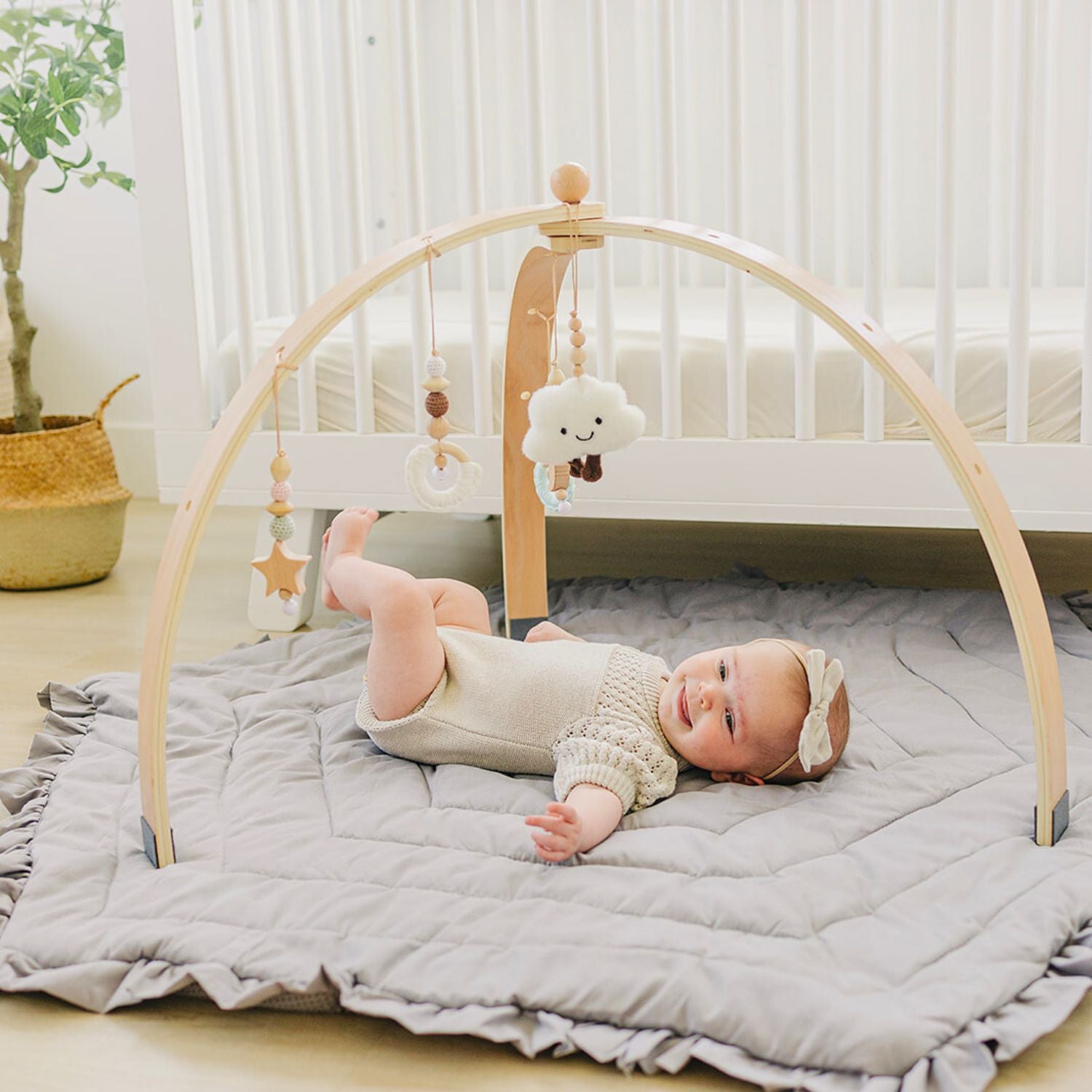 Wooden Baby Play Gym with Hanging Toys Sky OkidoKids