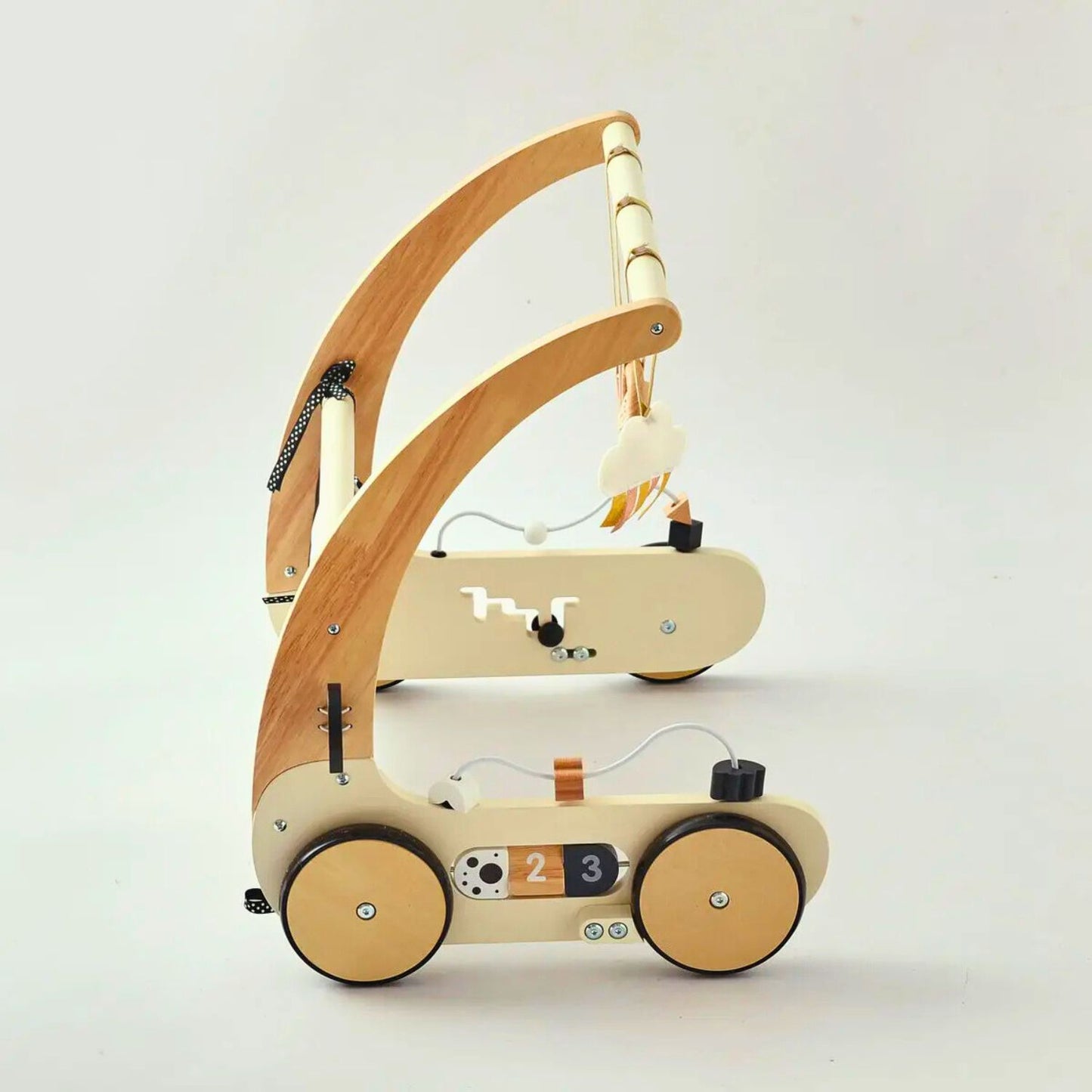 Wooden baby walker with baby play gym