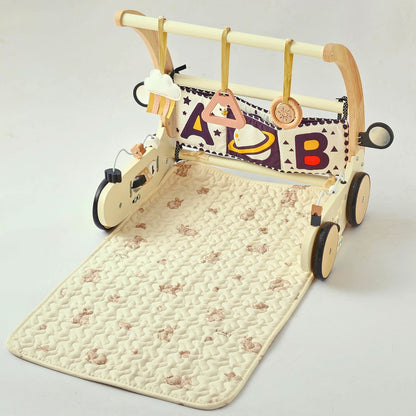 Wooden baby walker with baby play gym and pay mat